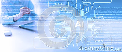 AI Artificial Intelligence in Digital Communication and Data Processing Stock Photo