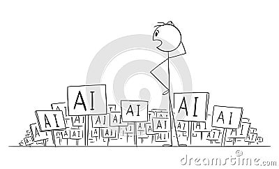 Ai or Artificial Intelligence is Everywhere, Vector Cartoon Stick Figure Illustration Vector Illustration