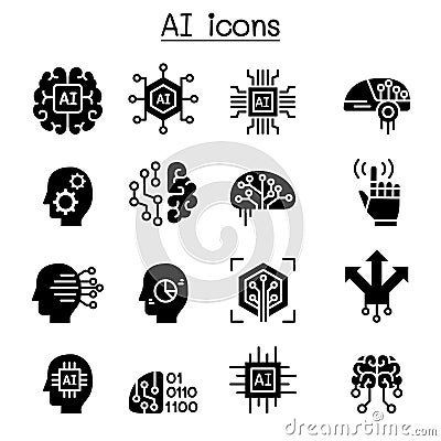 AI, Artificial intelligence icon set Vector Illustration