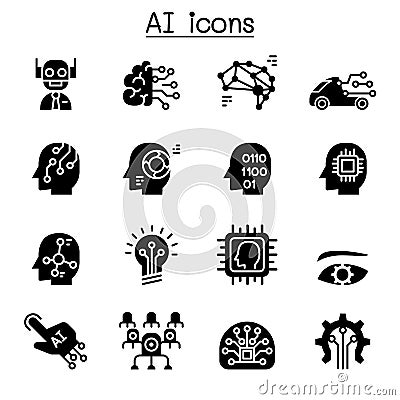 AI, Artificial intelligence icon set Vector Illustration