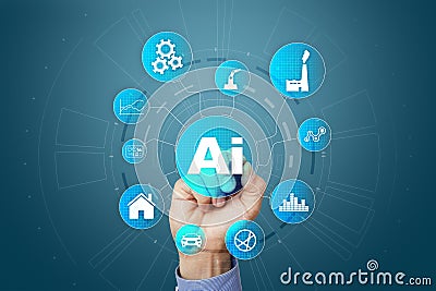 AI, Artificial intelligence, machine learning, neural networks and modern technologies concepts. IOT and automation. Stock Photo