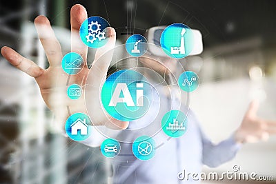 AI, Artificial intelligence, machine learning, neural networks and modern technologies concepts. IOT and automation. Stock Photo