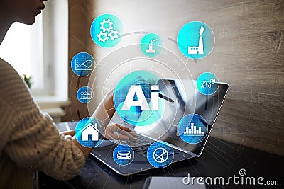 AI, Artificial intelligence, machine learning, neural networks and modern technologies concepts. IOT and automation. Stock Photo