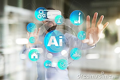 AI, Artificial intelligence, machine learning, neural networks and modern technologies concepts. IOT and automation. Stock Photo