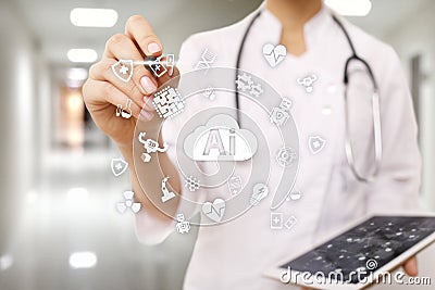 AI, artificial intelligence, in modern medical technology. IOT and automation. Stock Photo
