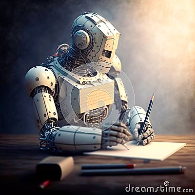 AI artificial intelligence robots replacing humans, robot making a drawing, concept, AI generated Stock Photo