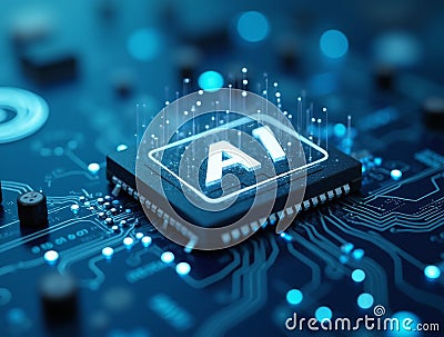 AI artificial intelligence technology CPU central processor unit chipset on the printed circuit board Stock Photo