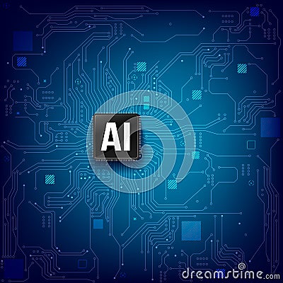 AI Artificial intelligence technology cpu chipset with print circuit board dot connection line 001 Vector Illustration