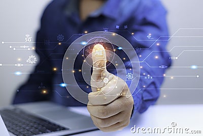 AI (Artificial Intelligence) Technology networks connecting wireless devices. AI technology is essential t Stock Photo