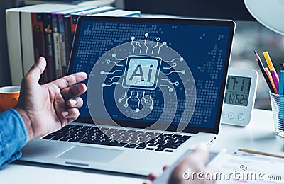 ai Artificial Intelligence technology for work performance.globalization and analytics management Stock Photo