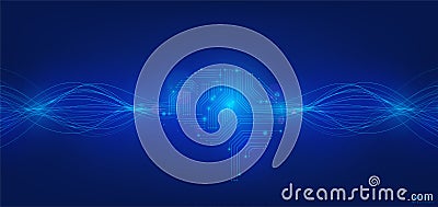 Ai Artificial Intelligence vector background. Futuristic human brain with circuit board elements is connected to Vector Illustration