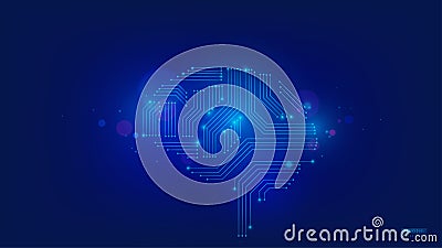 Ai Artificial Intelligence vector background. Machine system learning concept. Futuristic brain with circuit board Vector Illustration