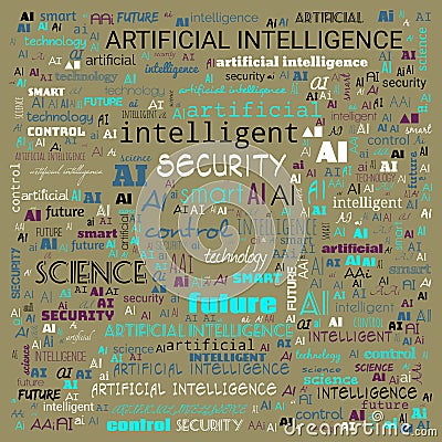 AI artificial intelligence word cloud use for banner, painting, motivation, web-page, website background, t-shirt & shirt Cartoon Illustration