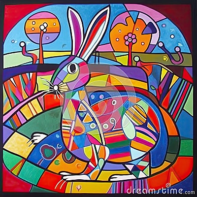 Artistic Easter Bunnies in Vibrant Colors Stock Photo