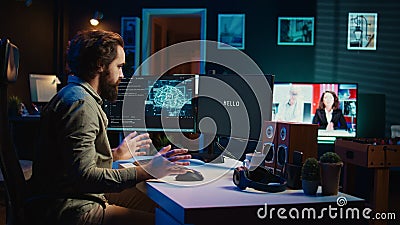 AI becoming sentient and self aware, talking with programmer, asking questions Stock Photo