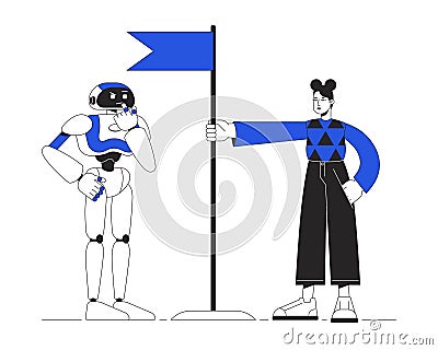 AI bot training duo color line concept vector spot illustration Vector Illustration