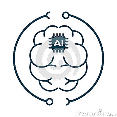 AI brain chip inside and line circle technology system for UI of wep, app, vector illustration Cartoon Illustration