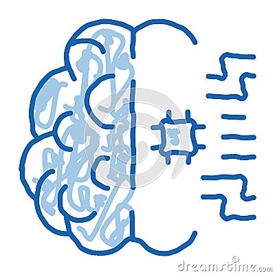 Ai Brain Chip doodle icon hand drawn illustration Vector Illustration