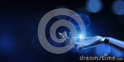 AI Brain in Robotic System Interaction, Data Processing, Automation Concept on Virtual Screen, Business and Technology Concept. 3d Stock Photo