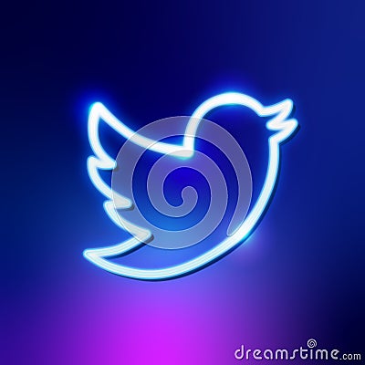 NEON light Twitter bird editorial social media icon vector illustration Cartoon Illustration