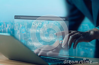 AI chat, chatbot digital technology generates the information command prompt. concept business communication, bot artificial Stock Photo