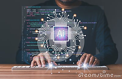 Ai chat GPT, programmer coding, compiler, encode, debug, and developer application software for business corporate with Ai Chat Stock Photo