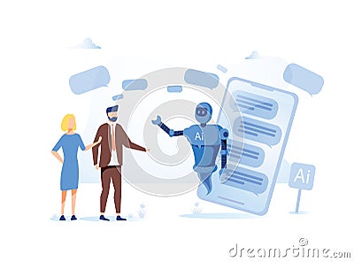 AI, Chatbot, robotics online support Human interactive tech interaction. Artificial intelligence. Humanoid robot Vector Illustration