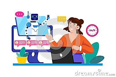 AI chatbots provide instant customer support Vector Illustration