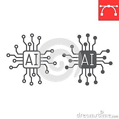 AI chip line and glyph icon Vector Illustration