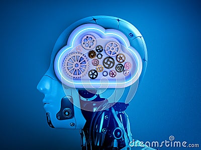 AI cloud computing infrastructure technology, digital data system storage service concept. Workflow gears and cogwheels in Stock Photo