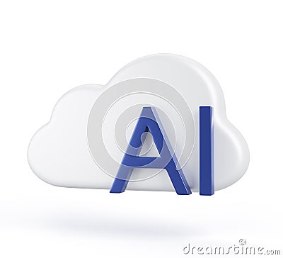 AI cloud service 3d render icon. Cloud computing super computer with artificial intelligence technologies for business Cartoon Illustration