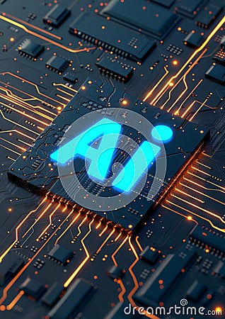 Ai Computer integrated circuit - Artificial intelligence super computer concept Stock Photo