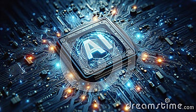 AI concept with computer processor, Artificial Intelligence for the future, Advanced Mobile Microprocessor Stock Photo