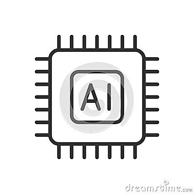 AI Core, icon in line design. AI, core, artificial, intelligence, technology, center, hub on white background vector. AI Vector Illustration