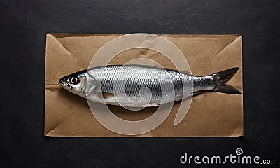 Ai created. Still life with fresh herring on paper Stock Photo