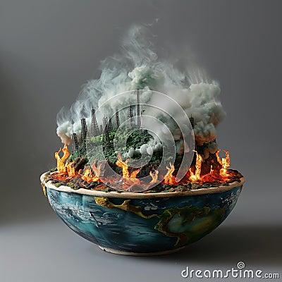 AI creates images of A earth model in the wok, fire under the wok, Stock Photo