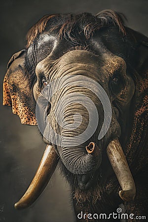 AI creates images of elephants playing in a stream in the middle of the forest, Stock Photo