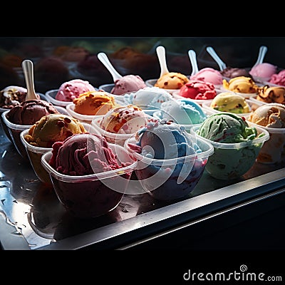 AI creates images, ice cream, desserts Colorful set of ice cream Stock Photo