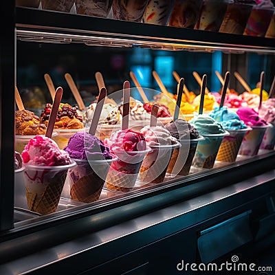 AI creates images, ice cream, desserts Colorful set of ice cream Stock Photo