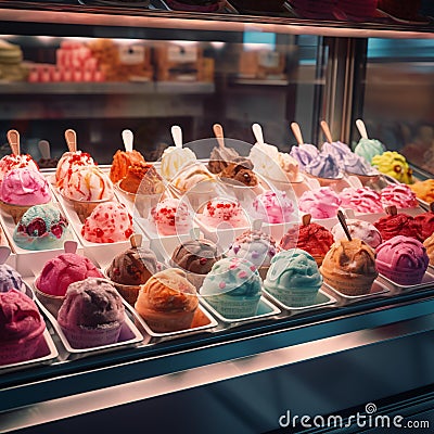 AI creates images, ice cream, desserts Colorful set of ice cream Stock Photo