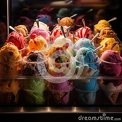 AI creates images, ice cream, desserts Colorful set of ice cream, Stock Photo