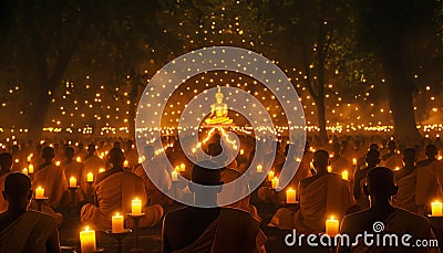 AI creates sharp images of monks meditating and practicing Dhamma. Stock Photo