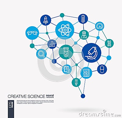 Science, laboratory test, research, innovation integrated business vector icons. Digital mesh smart brain idea Vector Illustration