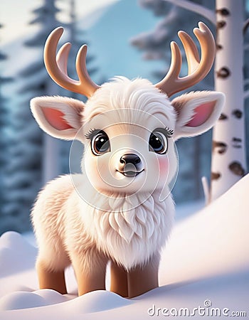 AI Cute animals, Winter Stock Photo