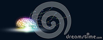 AI Cyber Brain, the Structure of Artificial Intelligence's Digital Mind, Neural Connections, and Data Analysis Network Stock Photo