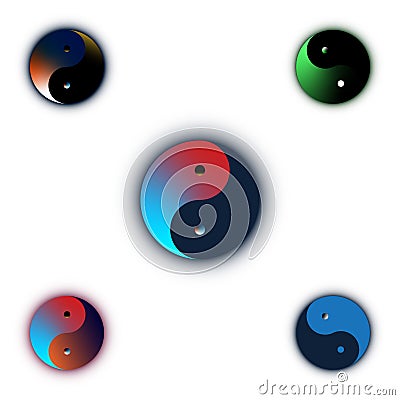 5 Multicolor Yin Yang symbol of harmony and balance Stock Photo