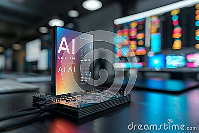 AI digital device on a circuit board, symbolizing advanced technology, innovation, and dynamic digital transformation in a high Stock Photo