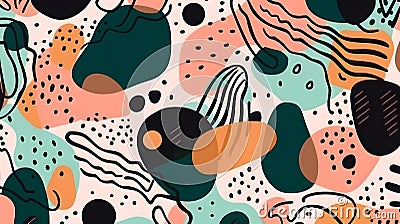 AI drawn flat design abstract doodle pattern, neural network generated image Stock Photo