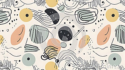 AI drawn flat design abstract doodle pattern, neural network generated image Stock Photo