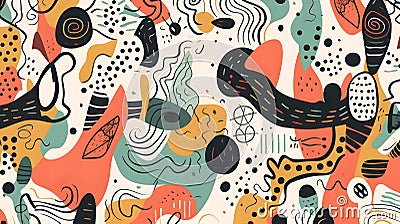 AI drawn flat design abstract doodle pattern, neural network generated image Stock Photo